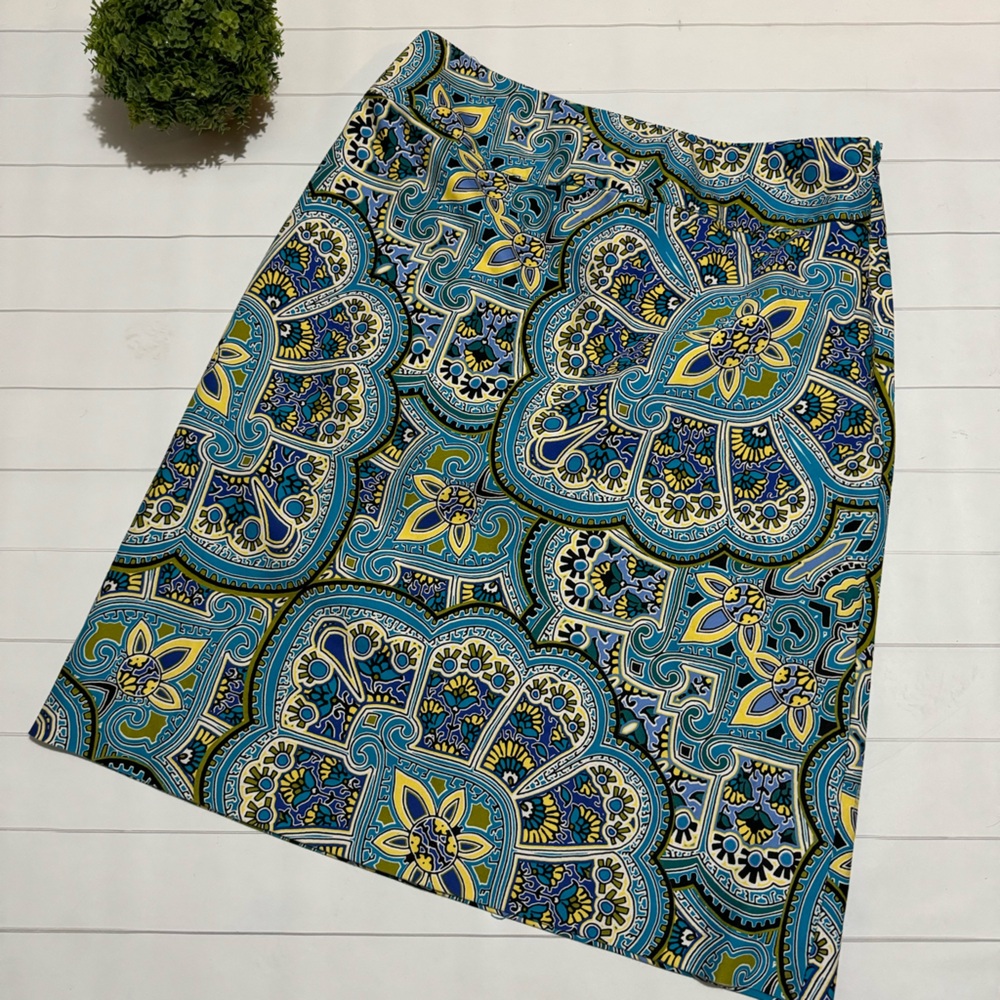 East 5th Blue Green‎ Paisley Geometric Long Modest Pencil Skirt Women’s Size 12